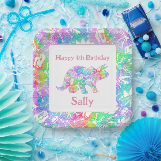 Assiettes En Carton Dino Dig arc-en-ciel (Fête)