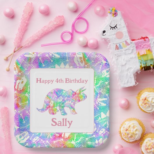 Assiettes En Carton Dino Dig arc-en-ciel (Fête)