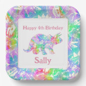 Assiettes En Carton Dino Dig arc-en-ciel (Recto)