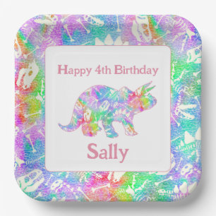 Assiettes En Carton Dino Dig arc-en-ciel