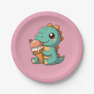 Assiettes En Carton Dino mignonne de glace mangeur