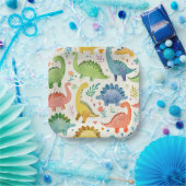 Assiettes En Carton DINO-MITE Aquarelle Dinosaure Anniversaire de enfa (Fête)