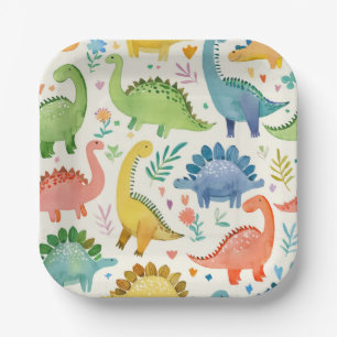 Assiettes En Carton DINO-MITE Aquarelle Dinosaure Anniversaire de enfa