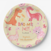 Assiettes En Carton Dino-mite dino rose fête d'anniversaire (Devant)