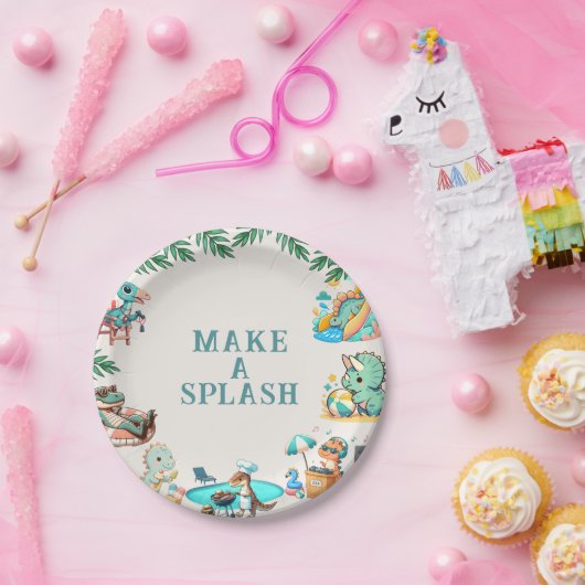 Assiettes En Carton Dino Pool Party Anniversaire (Fête)