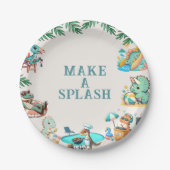 Assiettes En Carton Dino Pool Party Anniversaire (Devant)