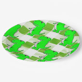 Assiettes En Carton Dino Tartan vert et blanc Plaid Motif (Angle)