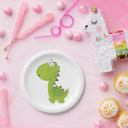 Assiettes En Carton Dino vert souriant (Fête)