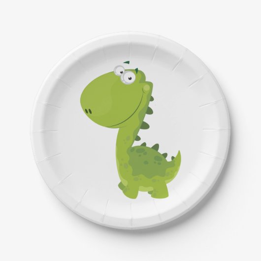 Assiettes En Carton Dino vert souriant (Devant)