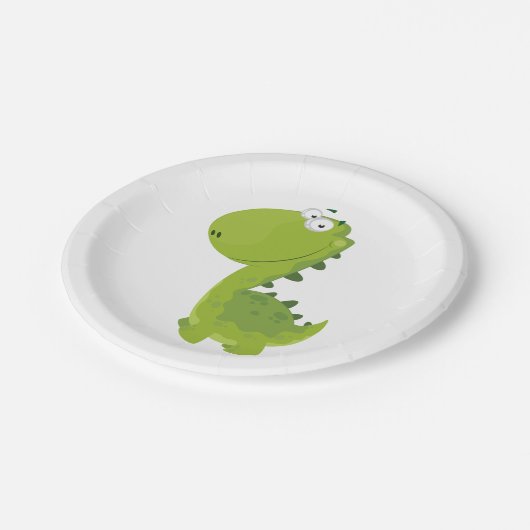 Assiettes En Carton Dino vert souriant (Angle)