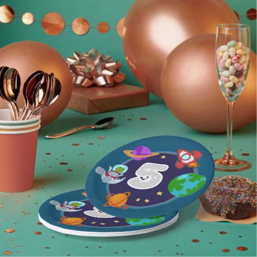 Assiettes En Carton Dinos dans les plaques spatiales (Multi)