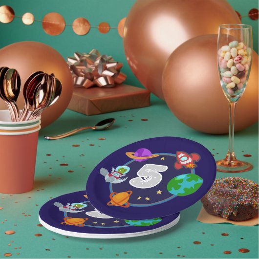 Assiettes En Carton Dinos dans l'Espace (Multi)