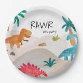 Assiettes En Carton Dinos Peint fête d'anniversaire (Devant)