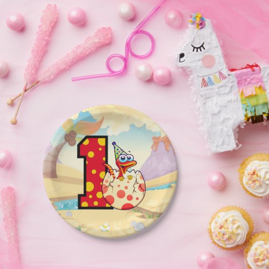 Assiettes En Carton Dinosaur 1er anniversaire fête (Fête)