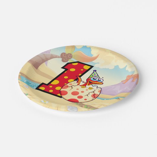 Assiettes En Carton Dinosaur 1er anniversaire fête (Angle)