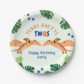 Assiettes En Carton Dinosaur 2e anniversaire Funny Green Pterodactyle (Devant)