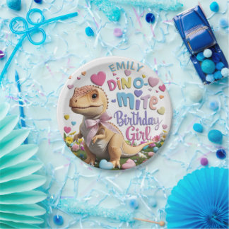 Assiettes En Carton Dinosaur Adventure Girl Joyeux anniversaire