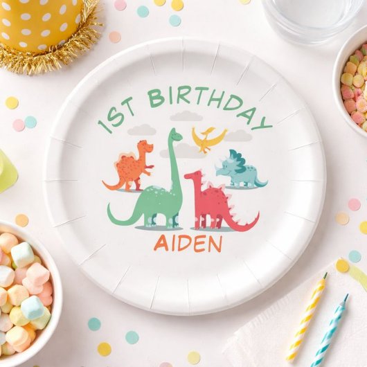 Assiettes En Carton Dinosaur Anniversaire Nom