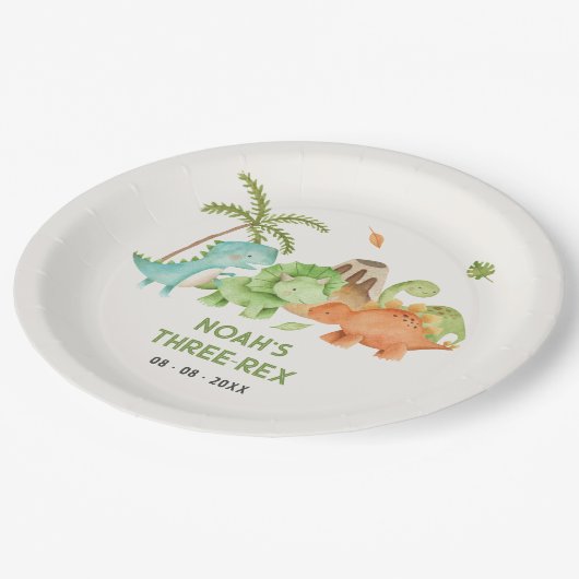Assiettes En Carton Dinosaur Anniversaire Plaques Papier de fête Boy C (Angle)