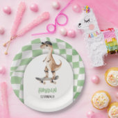 Assiettes En Carton Dinosaur Anniversaire Retro T Rex À damiers (Fête)