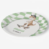 Assiettes En Carton Dinosaur Anniversaire Retro T Rex À damiers (Angle)