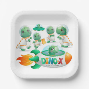 Assiettes En Carton Dinosaur Astronaut Rocketship Boy Anniversaire