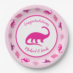 Assiettes En Carton Dinosaur Baby shower Dino Rose Girl