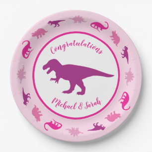 Assiettes En Carton Dinosaur Baby shower Dino Rose Girl
