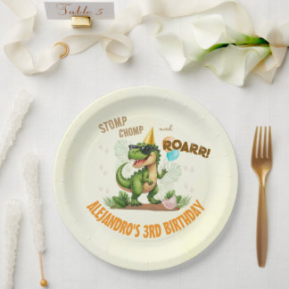 Assiettes En Carton Dinosaur Birthday - Stomp Chomp Roar T-Rex Birthda