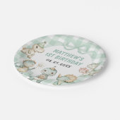 Assiettes En Carton Dinosaur Blue En vichy 1ère fête d'anniversaire (Angle)