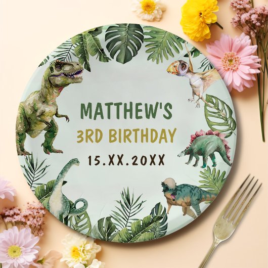 Assiettes En Carton Dinosaur Boy 3e fête d'anniversaire