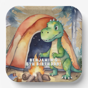 Assiettes En Carton Dinosaur Campout fête d'anniversaire