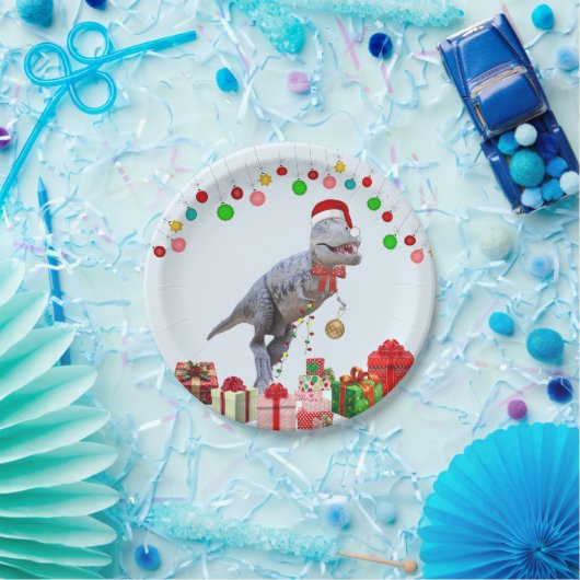 Assiettes En Carton Dinosaur Christmas (Fête)