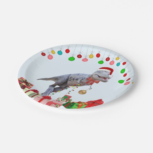 Assiettes En Carton Dinosaur Christmas (Angle)