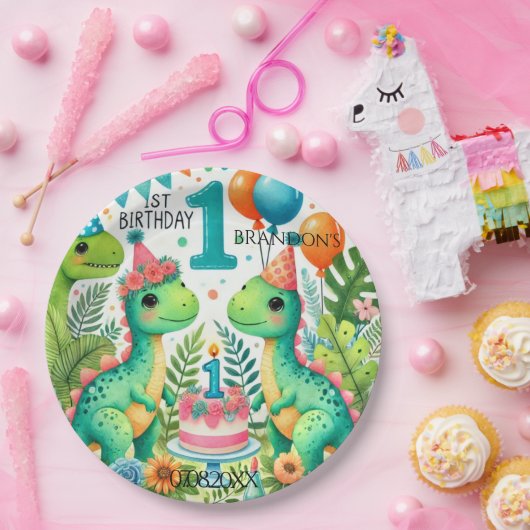 Assiettes En Carton Dinosaur Dino 1ère fête d'anniversaire (Fête)