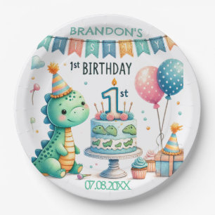 Assiettes En Carton Dinosaur Dino 1ère fête d'anniversaire
