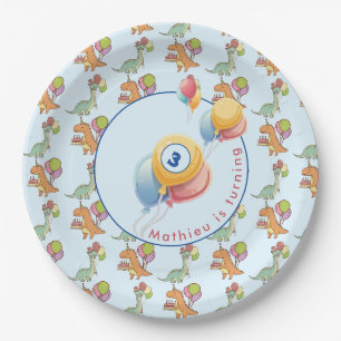 Assiettes En Carton Dinosaur dino fête anniversaire de enfant bleu drô