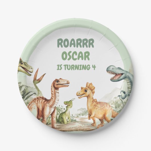 Assiettes En Carton Dinosaur en ruines fête d'anniversaire (Devant)