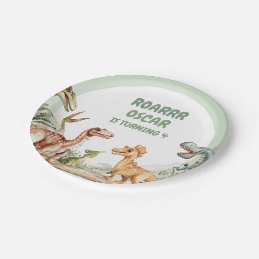 Assiettes En Carton Dinosaur en ruines fête d'anniversaire (Angle)