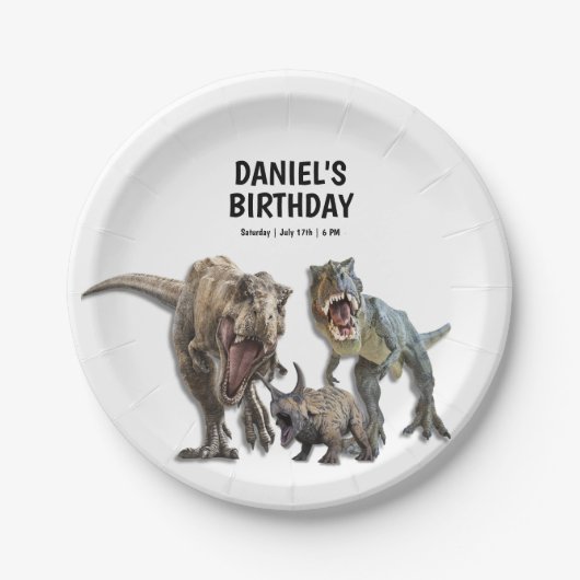 Assiettes En Carton Dinosaur fête d'anniversaire imprimable, Dino Part (Devant)