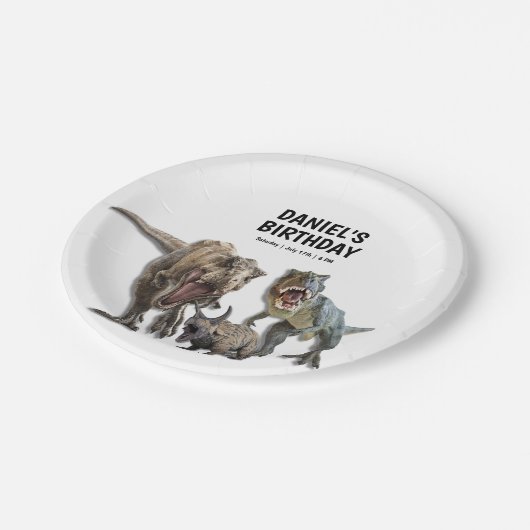 Assiettes En Carton Dinosaur fête d'anniversaire imprimable, Dino Part (Angle)