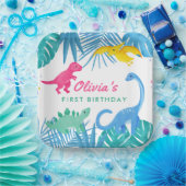 Assiettes En Carton Dinosaur fille 1er anniversaire coloré (Fête)