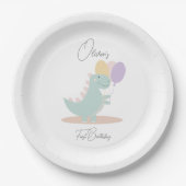 Assiettes En Carton Dinosaur Fille rose bleu Lilac fête d'anniversaire (Devant)