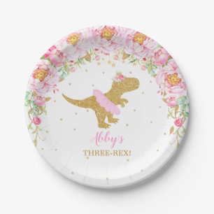 Assiettes En Carton Dinosaur Floral Rose Anniversaire T-Rex 7"