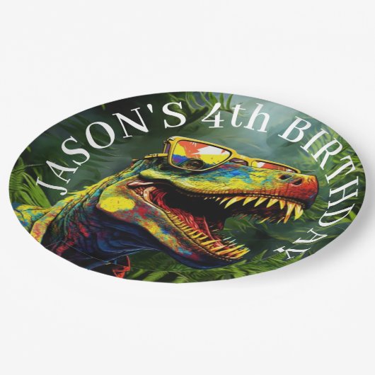 Assiettes En Carton Dinosaur Garçons Plaques de papier d'anniversaire (Angle)
