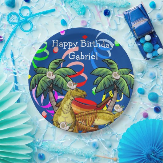 Assiettes En Carton Dinosaur Happy Birthday Plaques de papier (Fête)