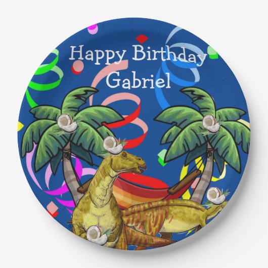 Assiettes En Carton Dinosaur Happy Birthday Plaques de papier (Devant)