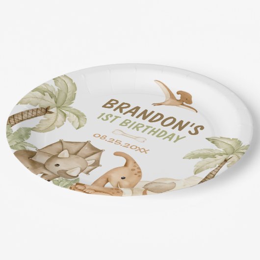 Assiettes En Carton Dinosaur One-A-Saurus 1ère fête d'anniversaire (Angle)