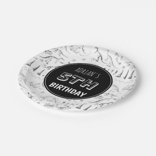 Assiettes En Carton Dinosaur Os Fossiles Motifs Âge d'anniversaire (Angle)