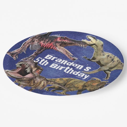 Assiettes En Carton Dinosaur Personnalisé T-Rex Boys Anniversaire (Angle)